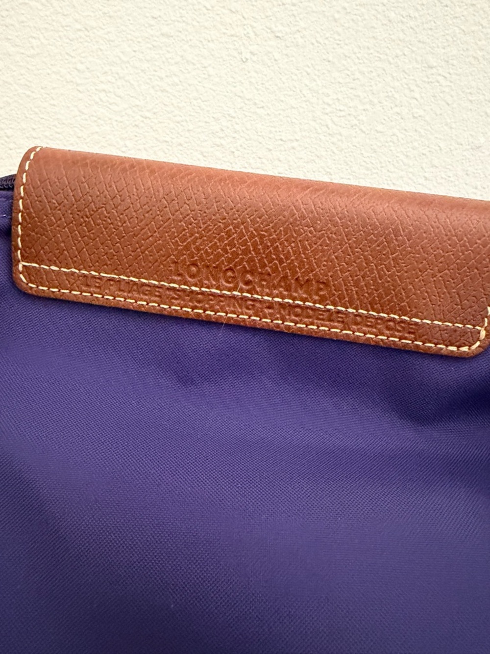 Longchamp Le Pliage Original Top Handle Bag in purple & brown leather - Picture 9 of 13